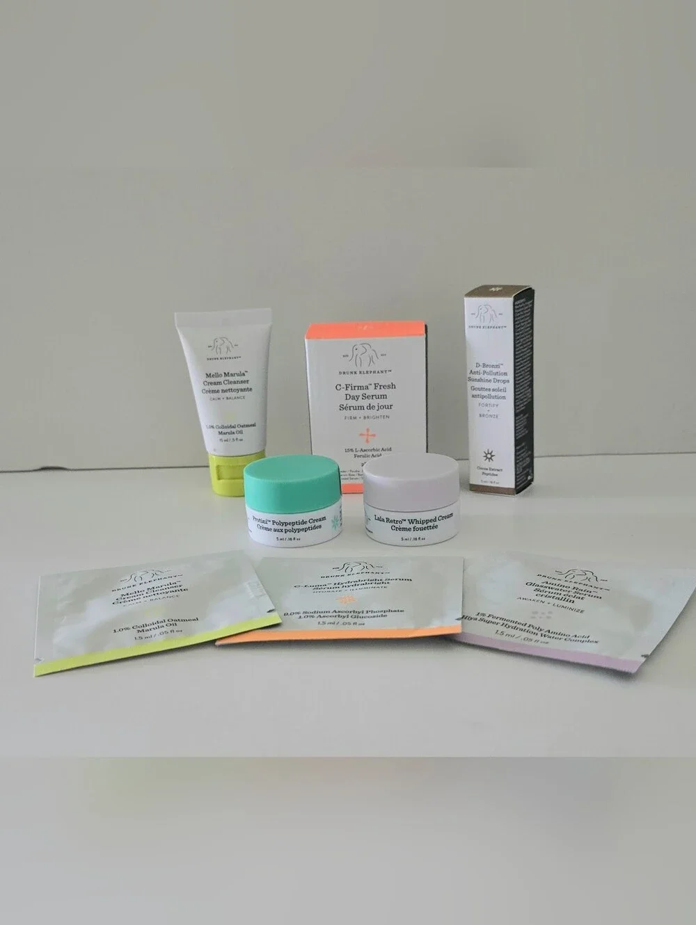 Drunk Elephant Travel Cleanser, Serum, D-Bronzi, Protini Cream, Lala Retro Cream